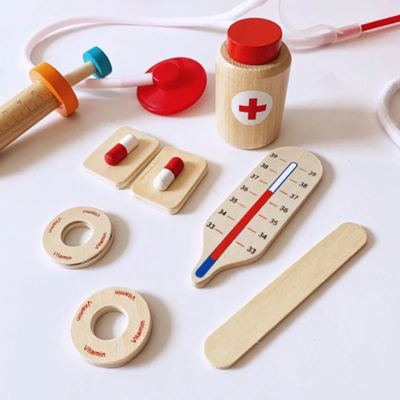Hot Sale Kids Pretend Play Doctor Set Toy Wooden Nurse Injection Medical Kit Doctor Toys