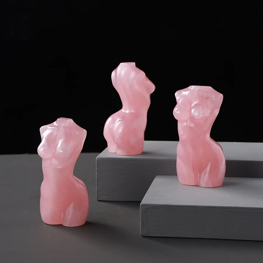 Wholesale Natural Rose Quartz Naked Female Body Carving Pink Crystal Goddess Statue For Decoration