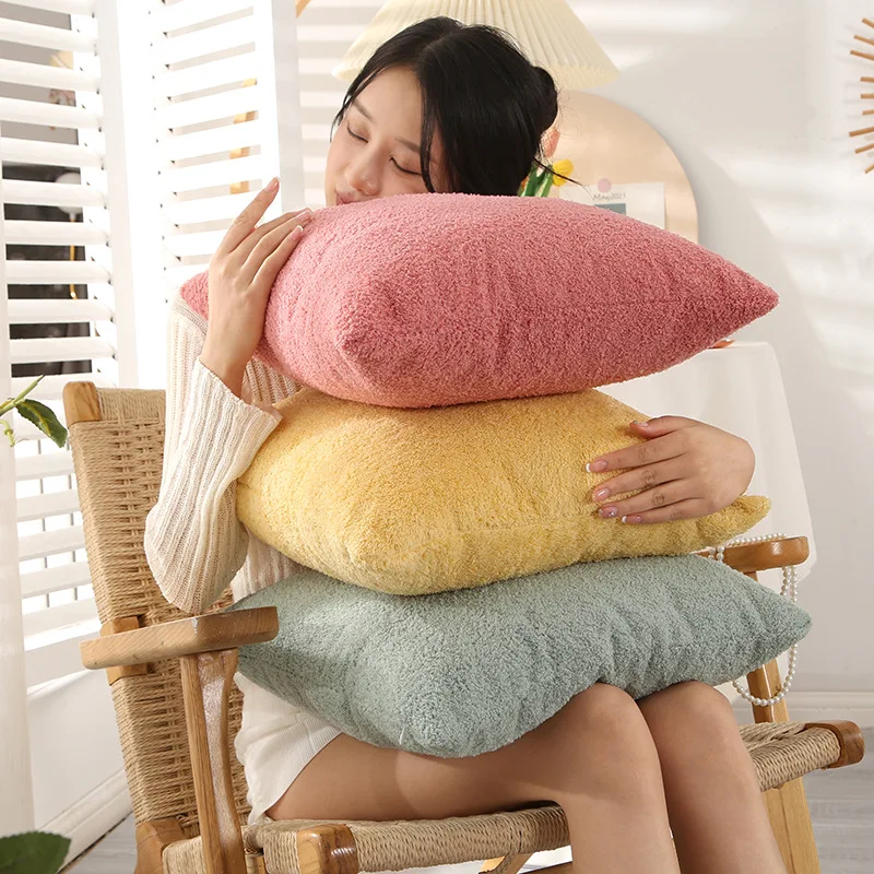 Thickened pillow living room sofa cushion cover cushion teddy velvet warm office nap pillow