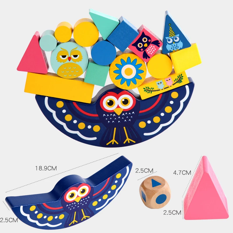 Hot Sale 2022 Wholesale custom owl animal stacking high Balance interactive puzzle stacking tower toy building blocks
