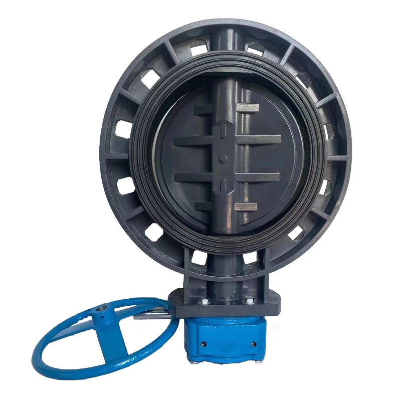 Hot sale jis 10K DN200 Worm Gear PVC Wafer Type corrosion chemical resistance Butterfly valve for sea water