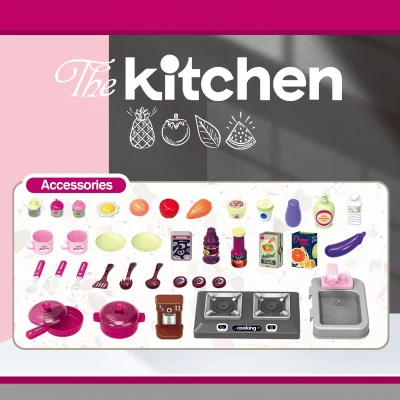Xierun 69CM Simulation Girl Role Pretend Play Preschool food Cooking Toys 53PCS Kids Kitchen Set With Rich Accessories