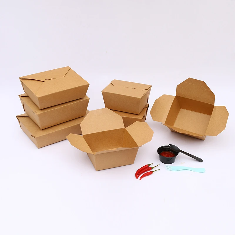 Disposable Take Away to Go Packaging Container Custom Printed Kraft Lunch Food Paper Box for Food