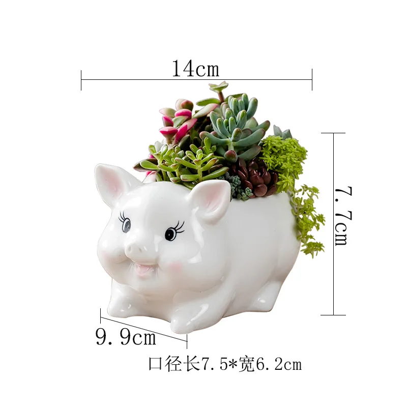 Cut Animal  Green Flower Pot Ceramic Vase Planter Desktop Ornaments Home Decor Garden Pot Succulent Plant Pot