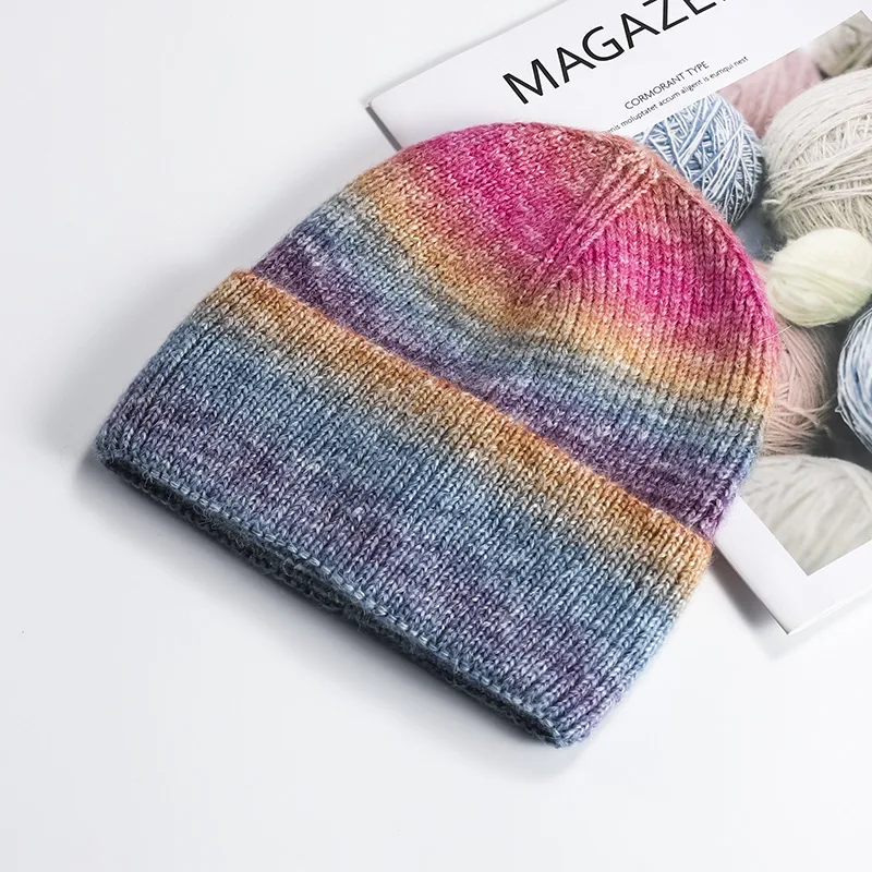 US online store hot products women winter tie dye hats thick knitted beanies