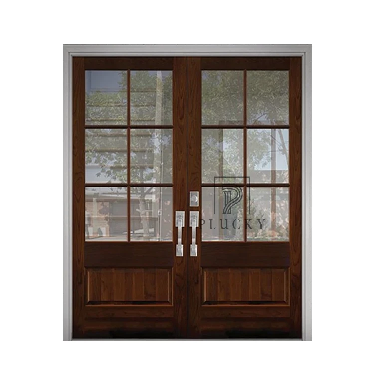 Villa exterior solid wooden door glass design main entrance door