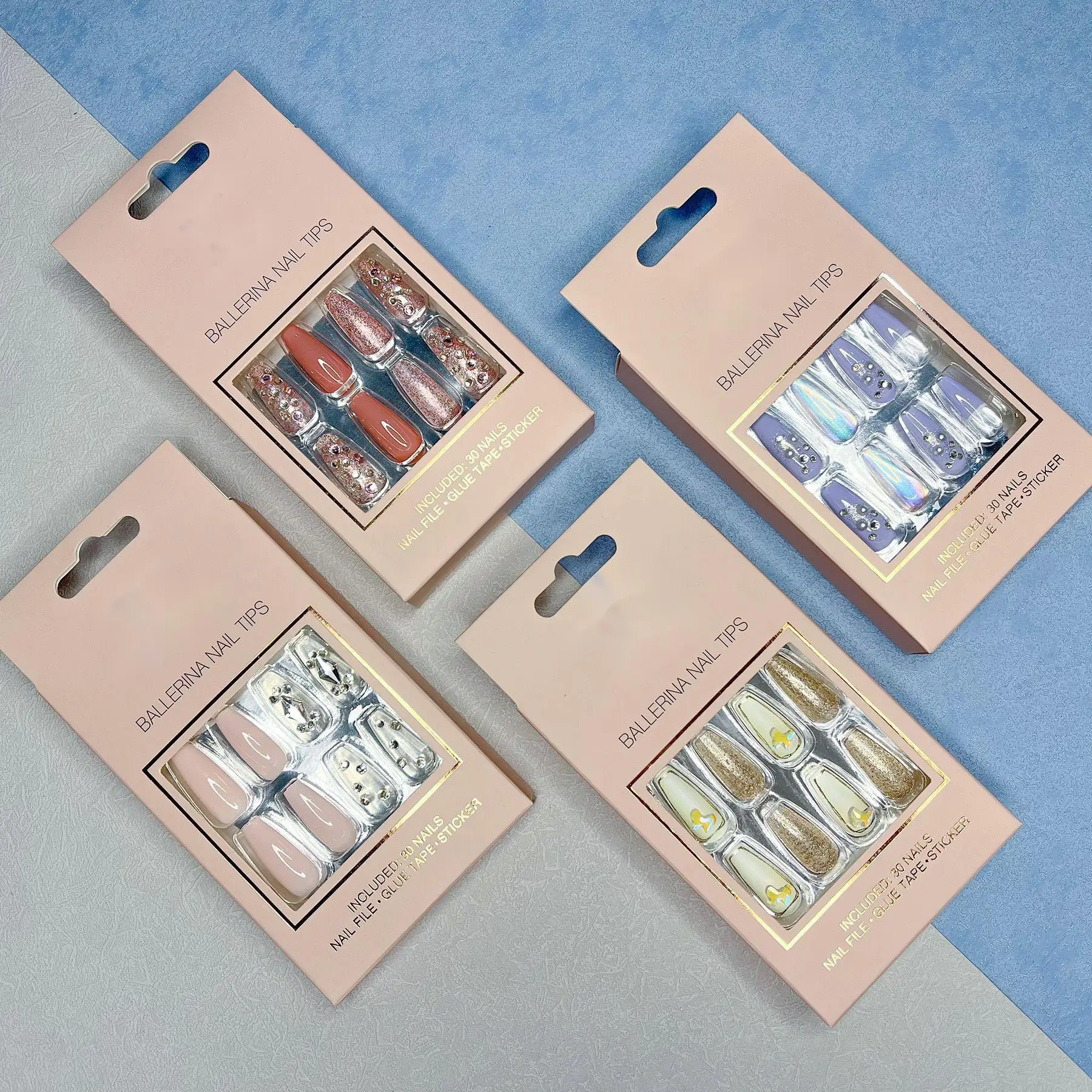 High quality 30pcs Fashion Colorful Diamond Luxury style False press on nail for woman Acrylic press on nail