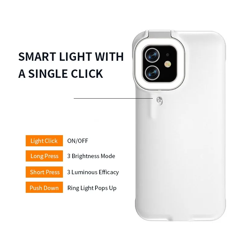 Customized Selfie phone case  LED Illuminated fill Light covers Wireless Rechargeable ring for Bright Selfie Light Up Case Cover