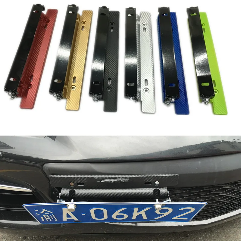 JDM Racing Car Modification ABS License Plate Frame Universal Adjustable Carbon Fiber Pattern Number Holder Bracket