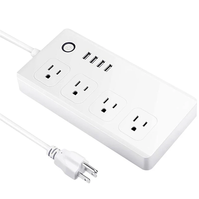 Smart Home WiFi Smart Power Strip Surge Protector With 4 Smart Plugs And 4 USB Ports Long Extension Power Smart Plug Outlet
