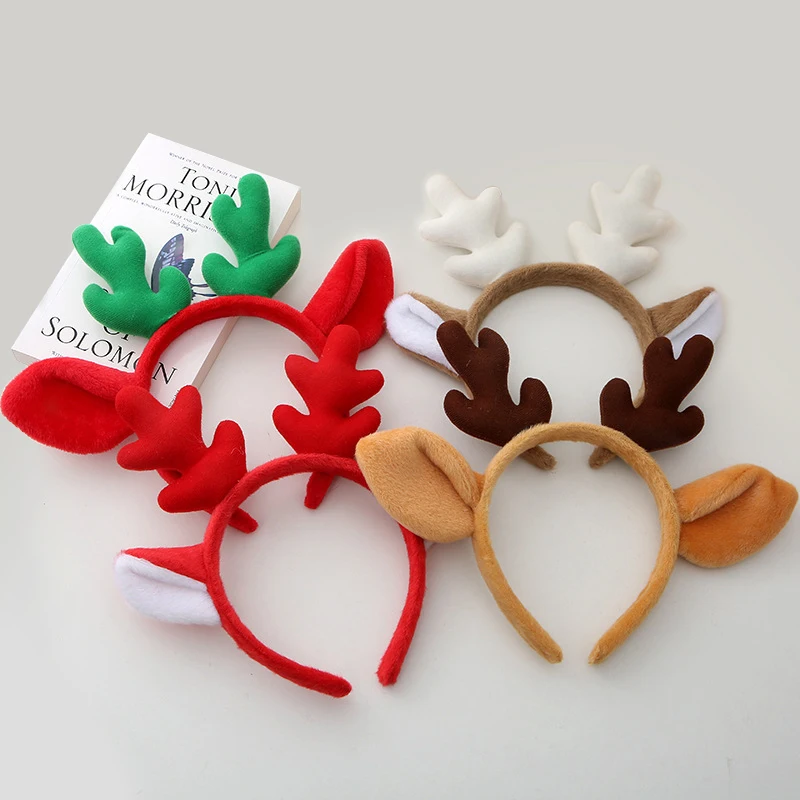Plush Fabric 3D Cartoon Antlers and Elk Ears Hair Hoop Children Cute Christmas Accessories Little Girls Furry Headbands