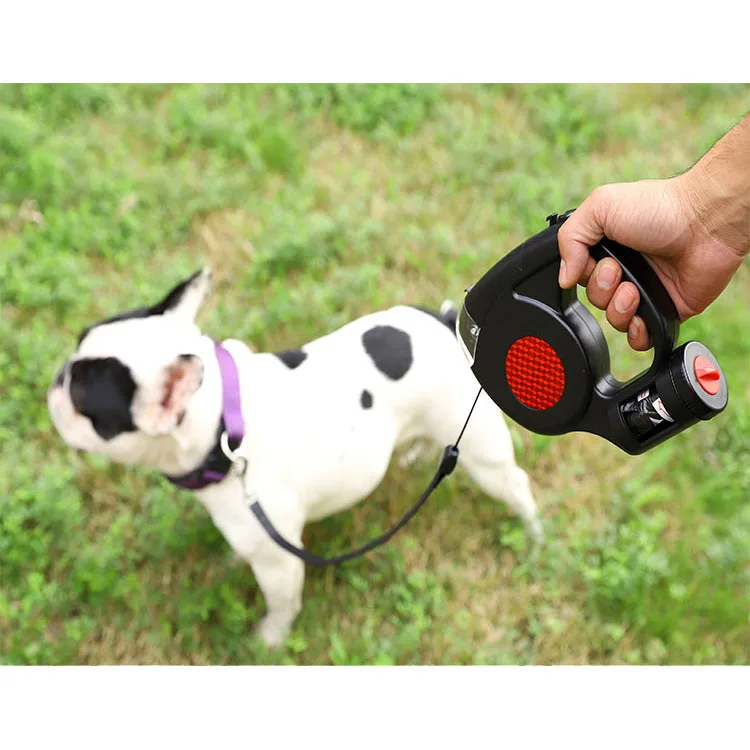 LED Light Retractable Dog Leash Poop Bag Trash Bag Anti-winding Anti-skid Handle