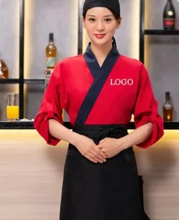 Chef Coat for Men Korean Sushi Restaurant Women Kimono 3/4 Sleeve Chef Uniform Japanese Long Sleeve Autumn and Winter Opp Bag