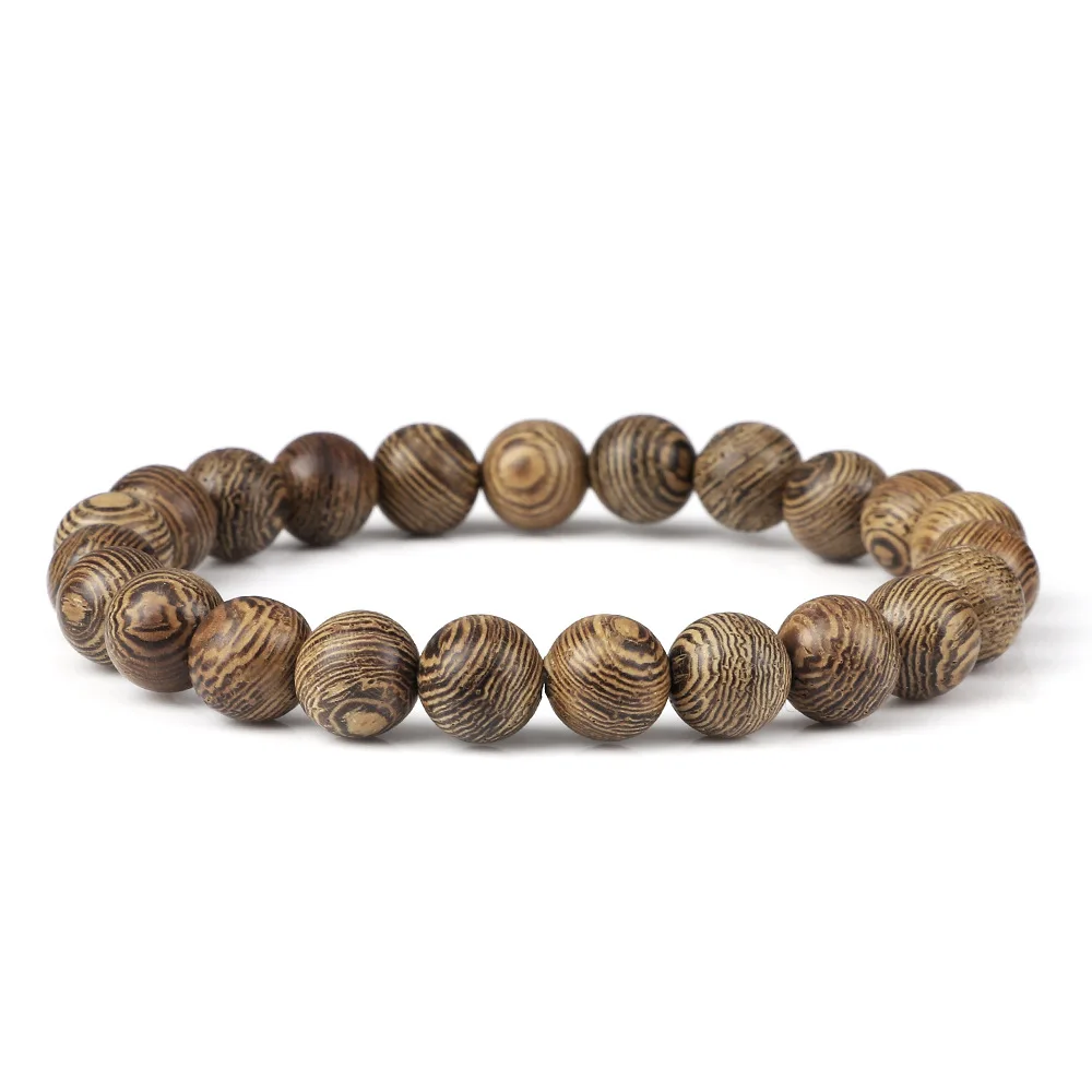 6 8 10 12mm Natural Wenge Wooden Beads Bracelet Tibetan Buddha Rosary Handmade Bracelets Unisex Yoga Meditation Prayer Jewelry