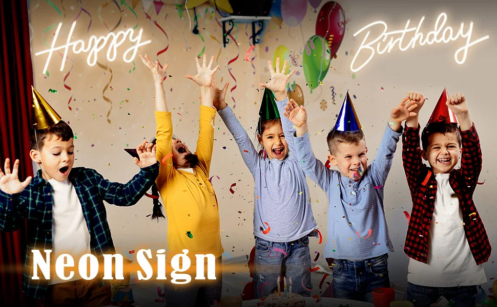 Happy Birthday Bar Party Decorations Anime Words Angel Wings Logo Neon Lights Led Custom Neon Sign for home decora