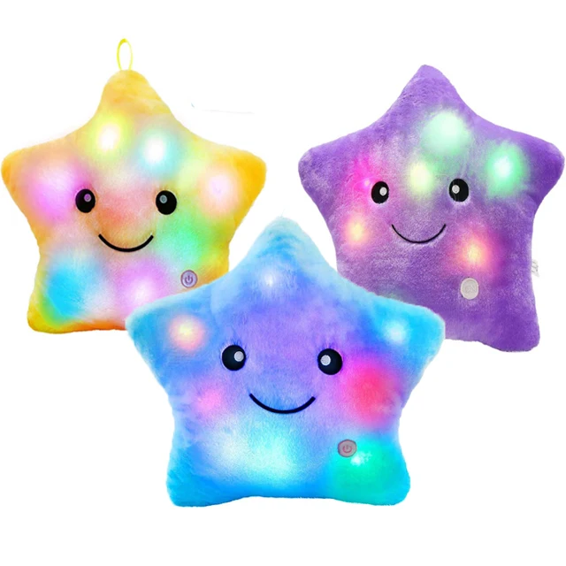 Music light up pillow five pointed star luminous plush kids toy Twinkle star shaped night light soft pillow for children