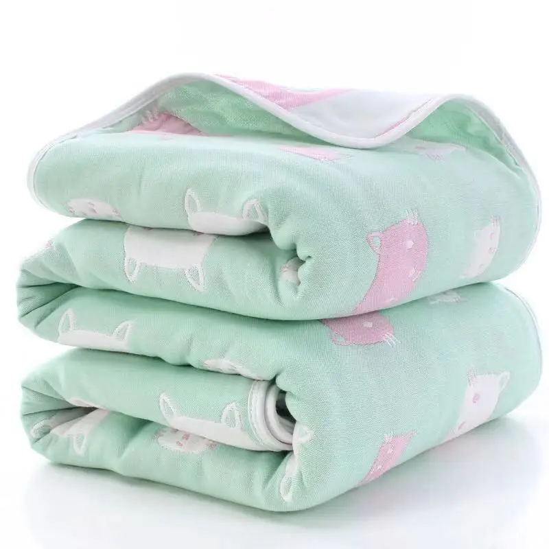 Factory Price Jacquard Baby Cotton Muslin Swaddle Blanket Wrap 6 Layer For Newborn