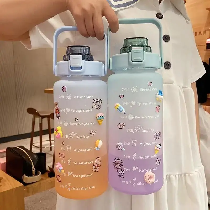 Dropshipping 64oz Large Capacity Bouteille Deau Motivational Workout Waterbottle Half Gallon Water Bottle With Stickers