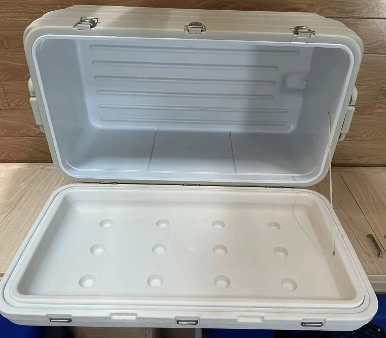 plastic vaccine carrier portable PU car refrigerator large 170L ice cooler box with wheels and handles for medical transport