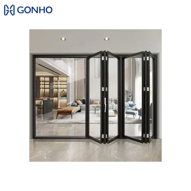GONHO Автоматическая стеклянная Складная Дверь для балкона С колесными воротами алюминиевые окна и двери патио