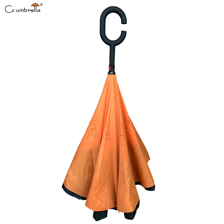 YS-8070 Upside Down Double Layer Inverted Umbrella Custom Logo Windproof Manual Open and Close C- Handle Reverse Umbrella
