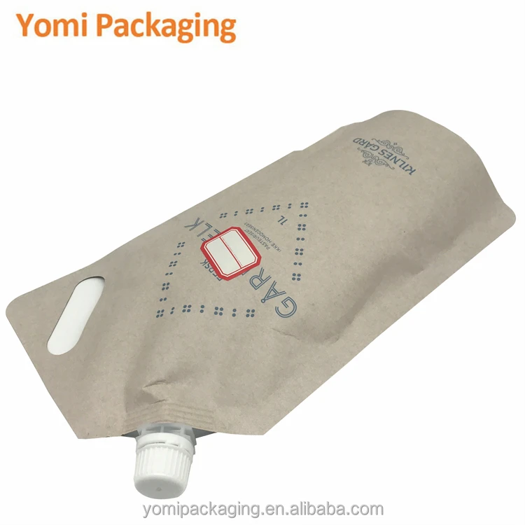 Eco Friendly Biodegradable Kraft Paper  Liquid Soap Packaging Pouch With Spout