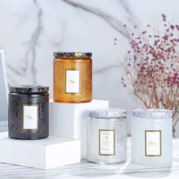 Custom Stickers 200ml Empty Container Cylinder Shaped Candle Glass Jar