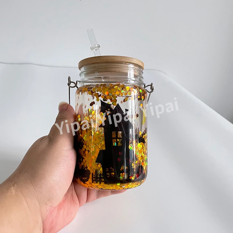 US warehouse Blank sublimation Waterproof 11oz Solar Lights mason jar  snow globe sublimation glowing elf can wind spinner