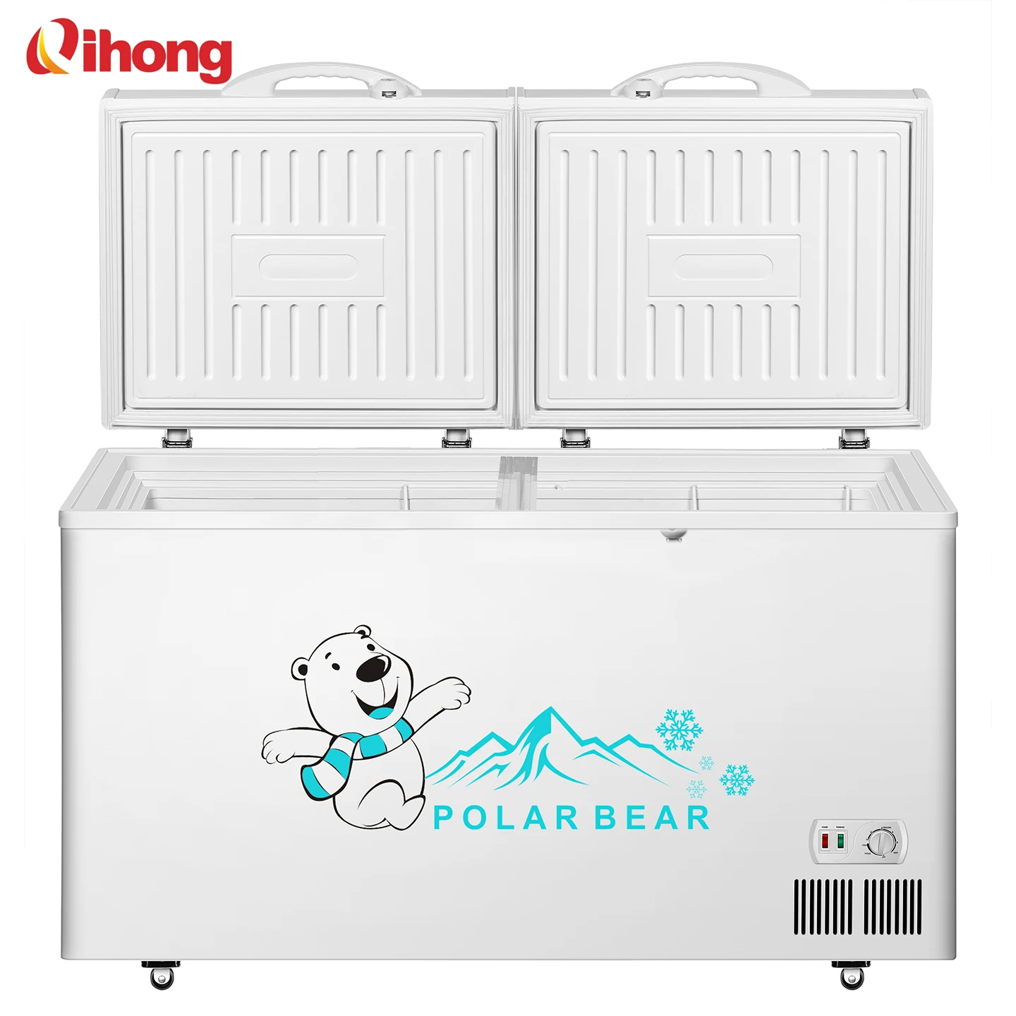 608L Chest Freezer for Grocery Store Deep Freezing Refrigerator with 2 Doors for Meat Storage