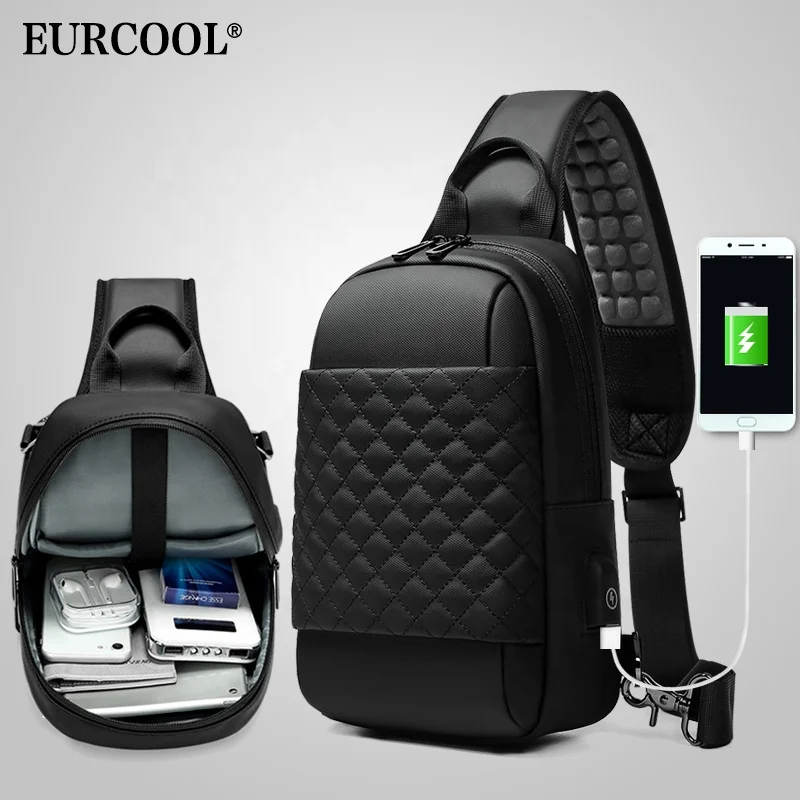 Custom logo Small Cross Body Chest Bags with USB Port  Messenger Bag Water Repellent men Sling  bag for Hiking Biking Daypacks