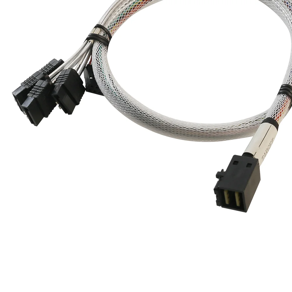 High Speed White Server HD Mini SAS Cable Motherboard Connection Cable SFF8643  to 4 SATA 7pin + Power PC Hard Disk Drive Cable