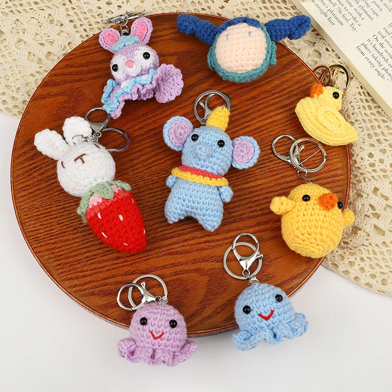 Wholesale Crochet Woolen Animal Pendant Key Chains Hand Knitted Cute Creative Cartoon Keychain
