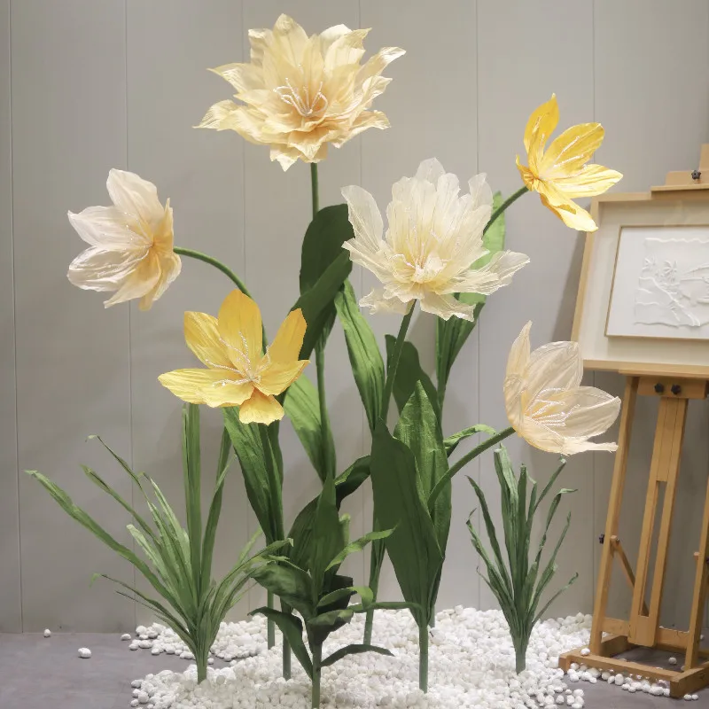 L-GF006 Wholesale artificial giant flower decoration giant paper flowers white giant organza poppy flower for wedding decor