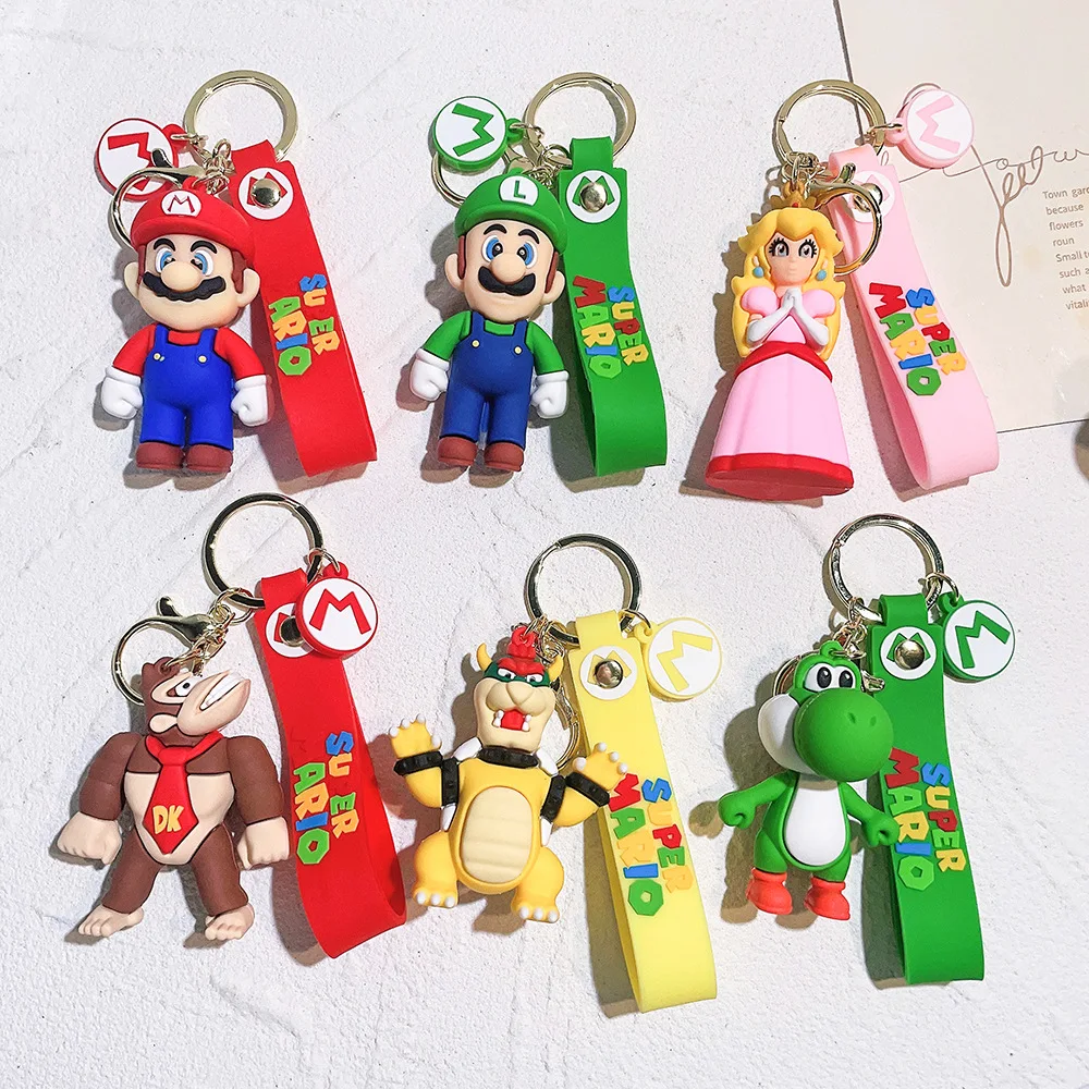 Cartoon Mario Keychain Bubble Dragon Princess Cute Adventure Game Accessories PVC Keychain Doll Bag Pendant Bracelet Keychain