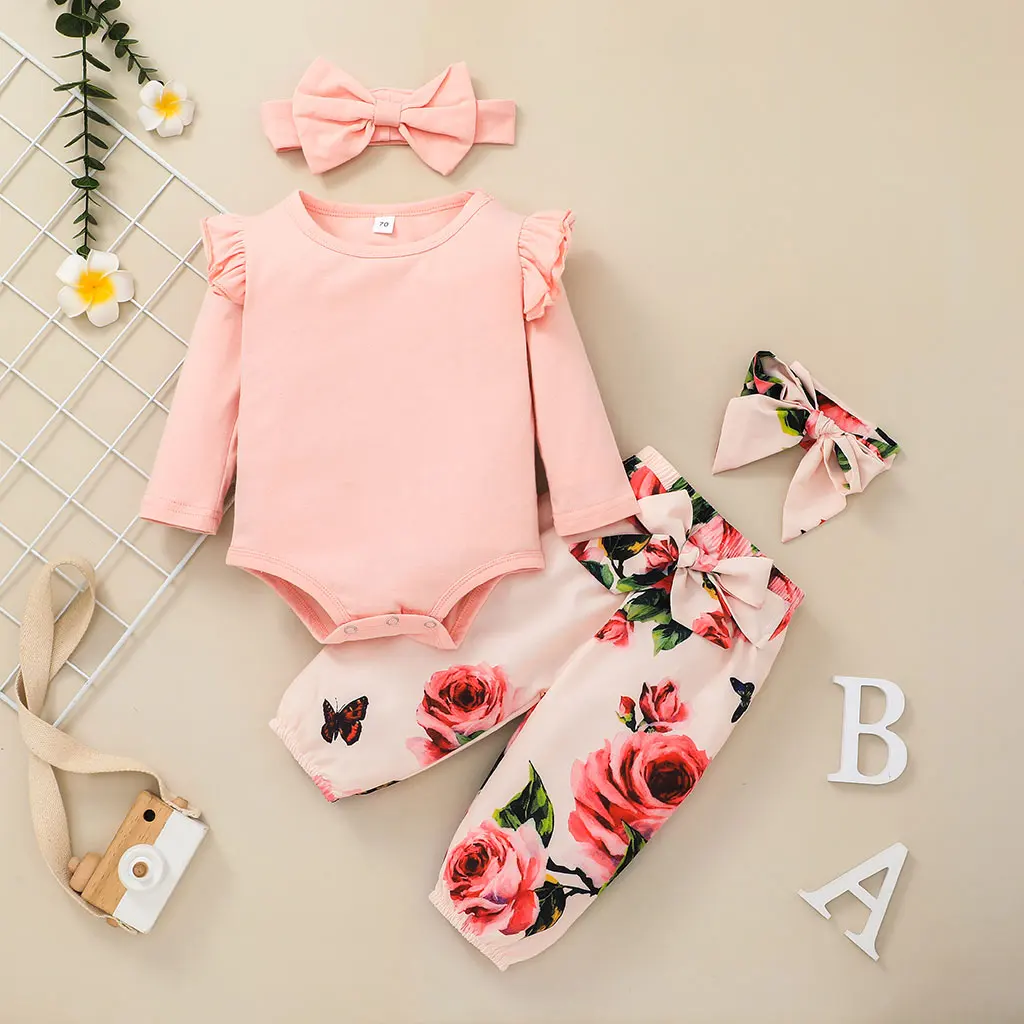 Eco Friendly Cute 100% Playsuit Pajamas Kids New Design Homefit Textile New Born Baby Clothes Baby Ribbed Knit Romper Set