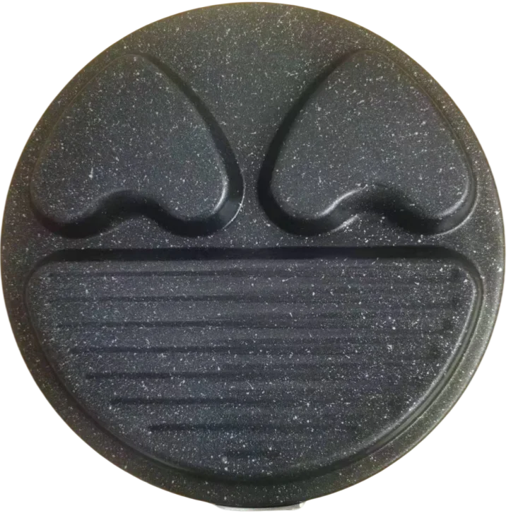 Hot Sell Fried Eggs Bacon Steak Stainless Steel Insulated Handle Maifan Stone Material Heart Shape Three Hole Frying Pan