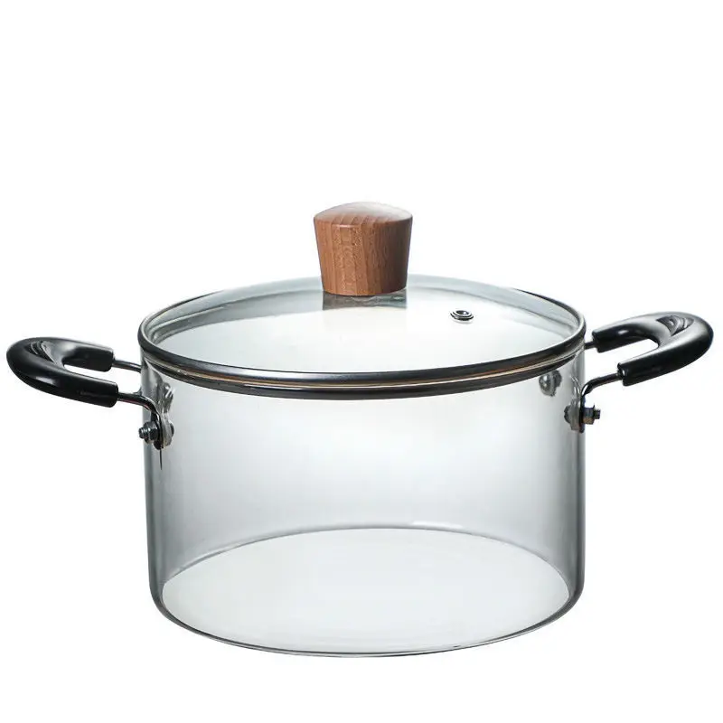 Transparent Borosilicate Pyrex Clear Glass Cooking Soup Pot 1.2L 2L with Lid