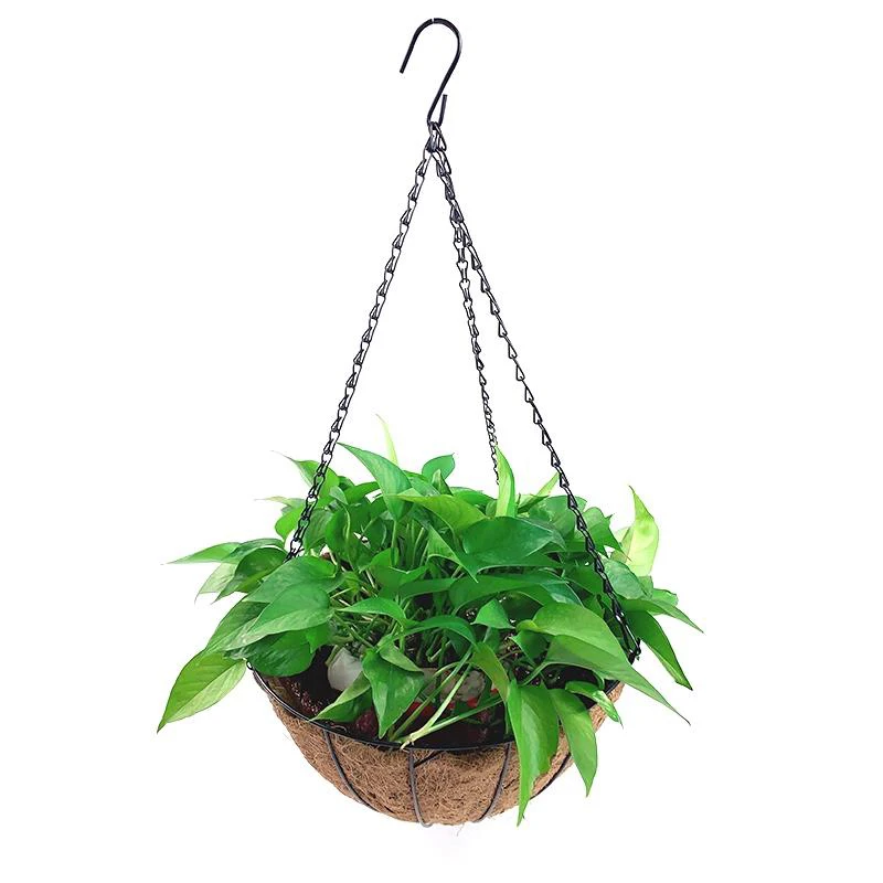 Eco-friendly 14 Inch Coconut Fiber Flowerpot Iron Hanging Planter Basket Decorative Baskets With Coco Coir