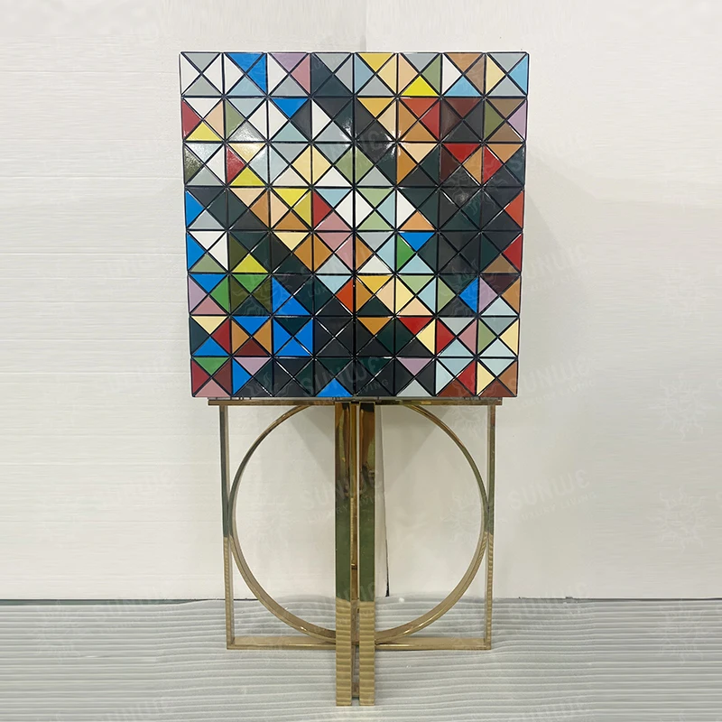 Luxury Wine Bar Cabinet Pixel Gold Legs Cabinet Craft Storage Unique Colorful Organizer Home Furniture Sideboard Cabinet