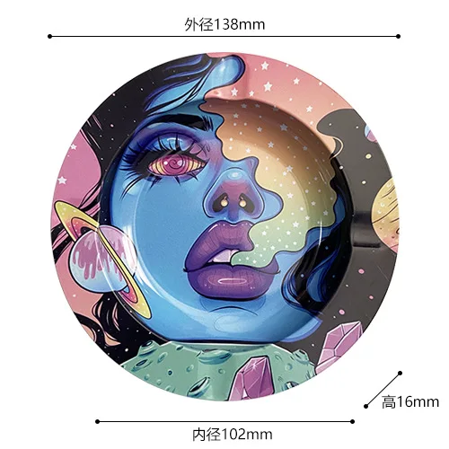 Wholesale custom printed round metal tin ashtray portable smoke ashtray Cigarettes Ashtray