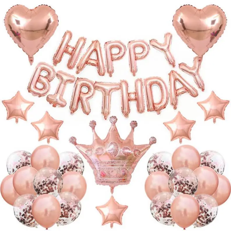 
Wholesale Rose Gold Happy Birthday Letter Foil Balloon Rose Gold Sequined Balloon Birthday Party Crown Balloon Part Decor 