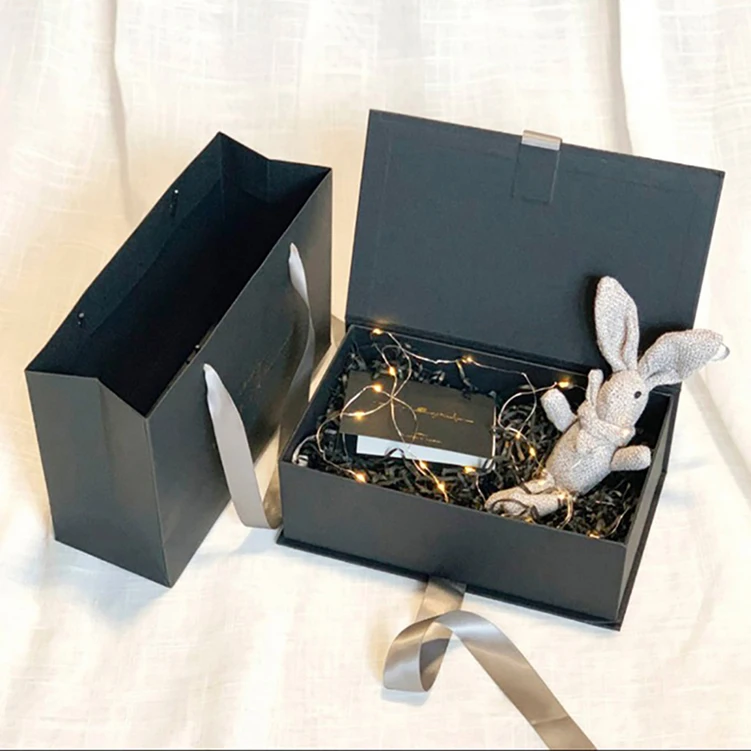 
luxury custom logo printing black square rigid cardboard makeup packaging in bulk gift box 