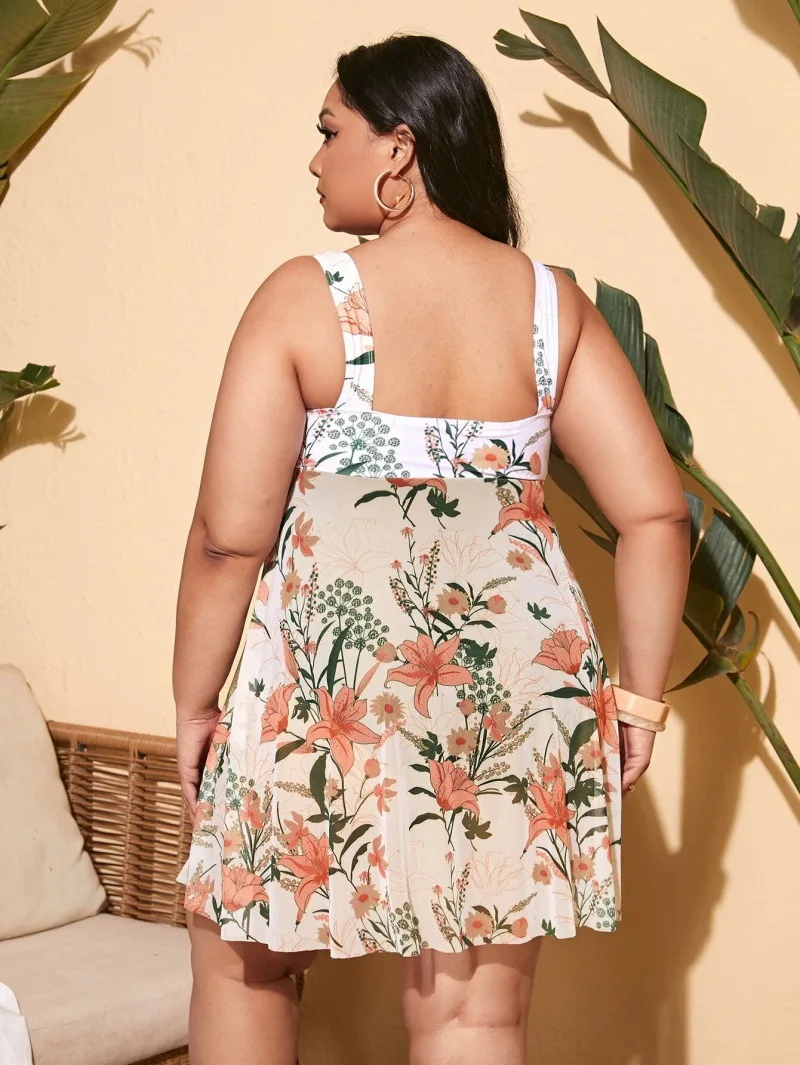 DAMOCHIC Custom Large Tankini Flowy Swimwear Beachwear Floral Tropical Print Big Women Plus Size Tankini One Piece Swimsuit 2023
