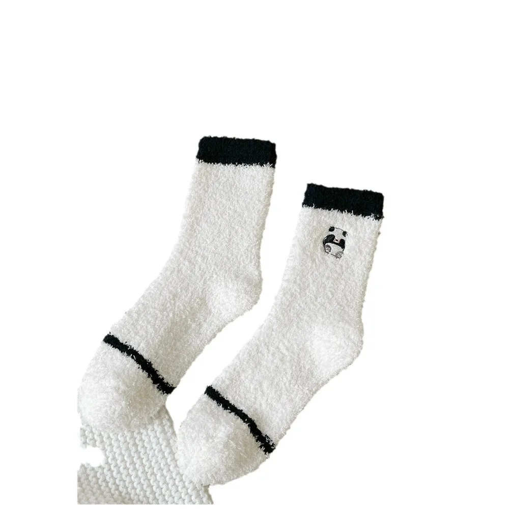 2024 Winter Girls Cute panda fluffy socks coral fleece thick winter floor socks women fuzzy socks