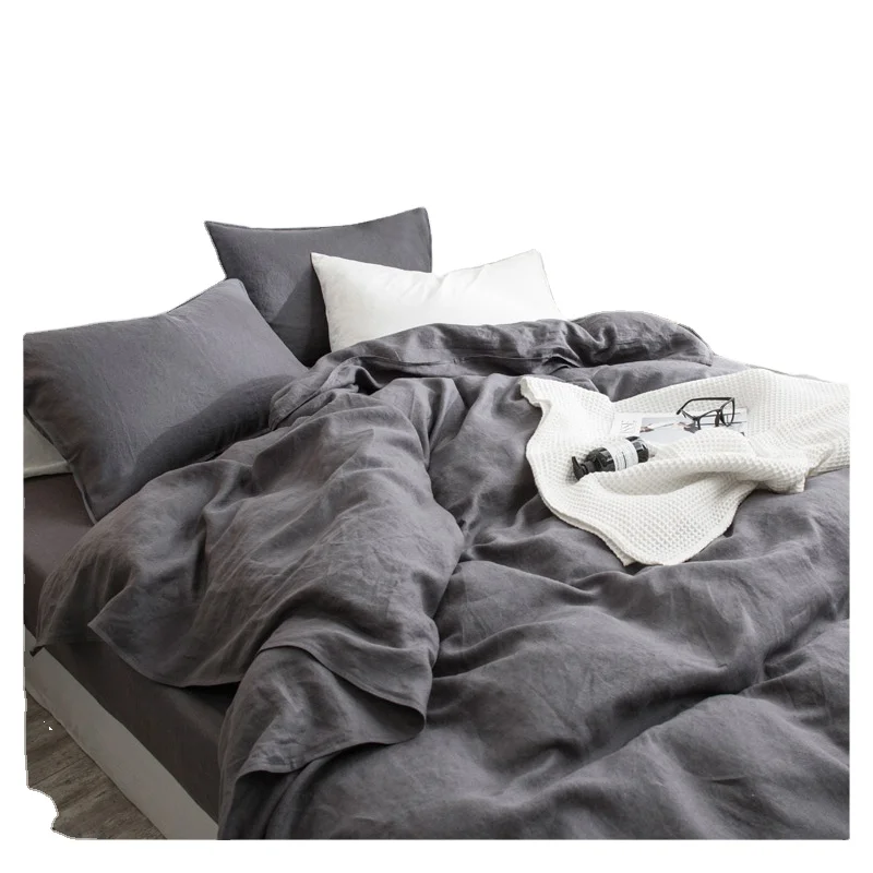 China Factory Rubber French flax Fitted Sheet Wholesale 100% washed Linen 14x14S Fitted Sheet