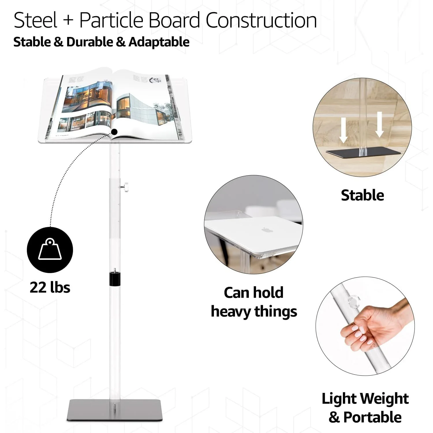 Classic Adjustable Height and Angle Acrylic Podium Stand Portable Church Lectern Pulpit for Classroom Concert Events