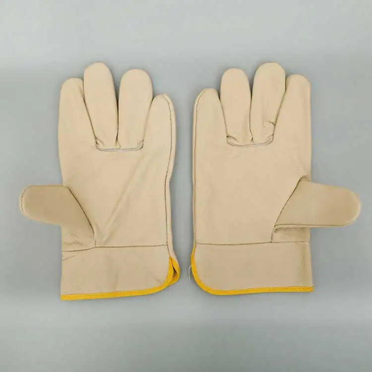 High quality light color wear resistant welding gloves heat insulation top layer cowhide leather driver gloves