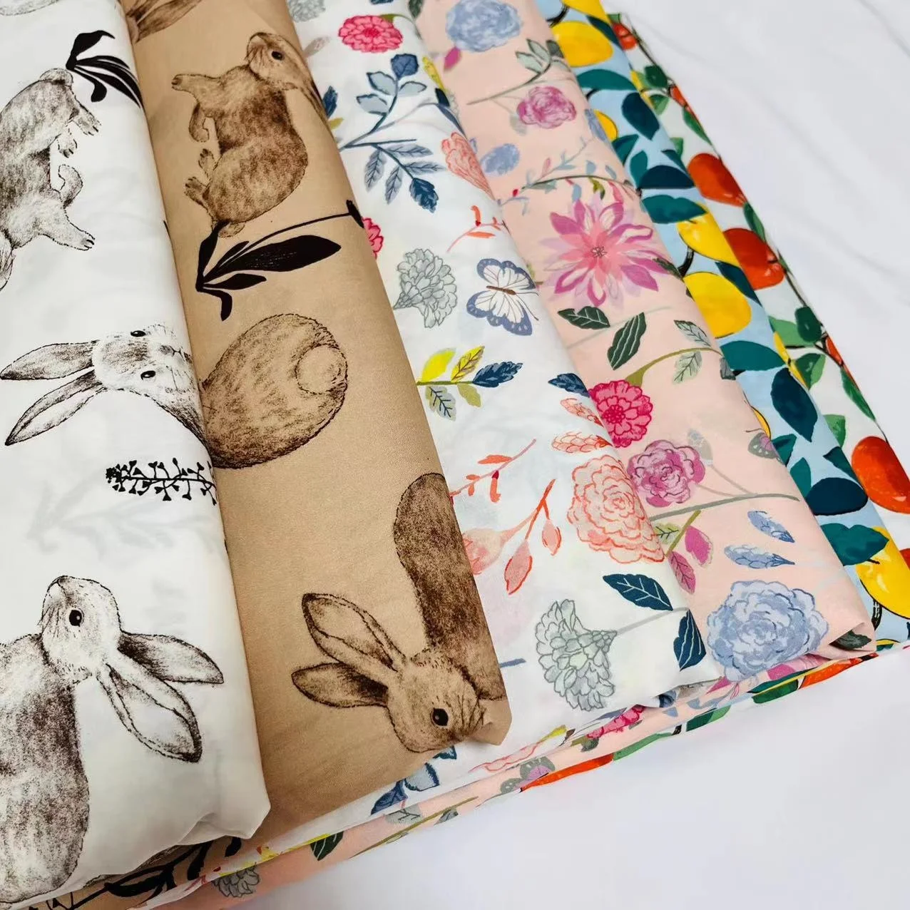 custom girl kids cotton print thong  panties eco printed floral Rabbits fabric for baby clothing dress skirts blouse