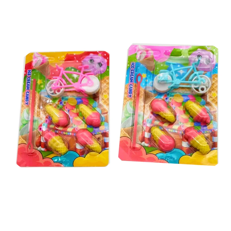 Chinese Wholesale OEM Ice Cream Shape Gummy Candy with Bicycle Toy Candy for Kids