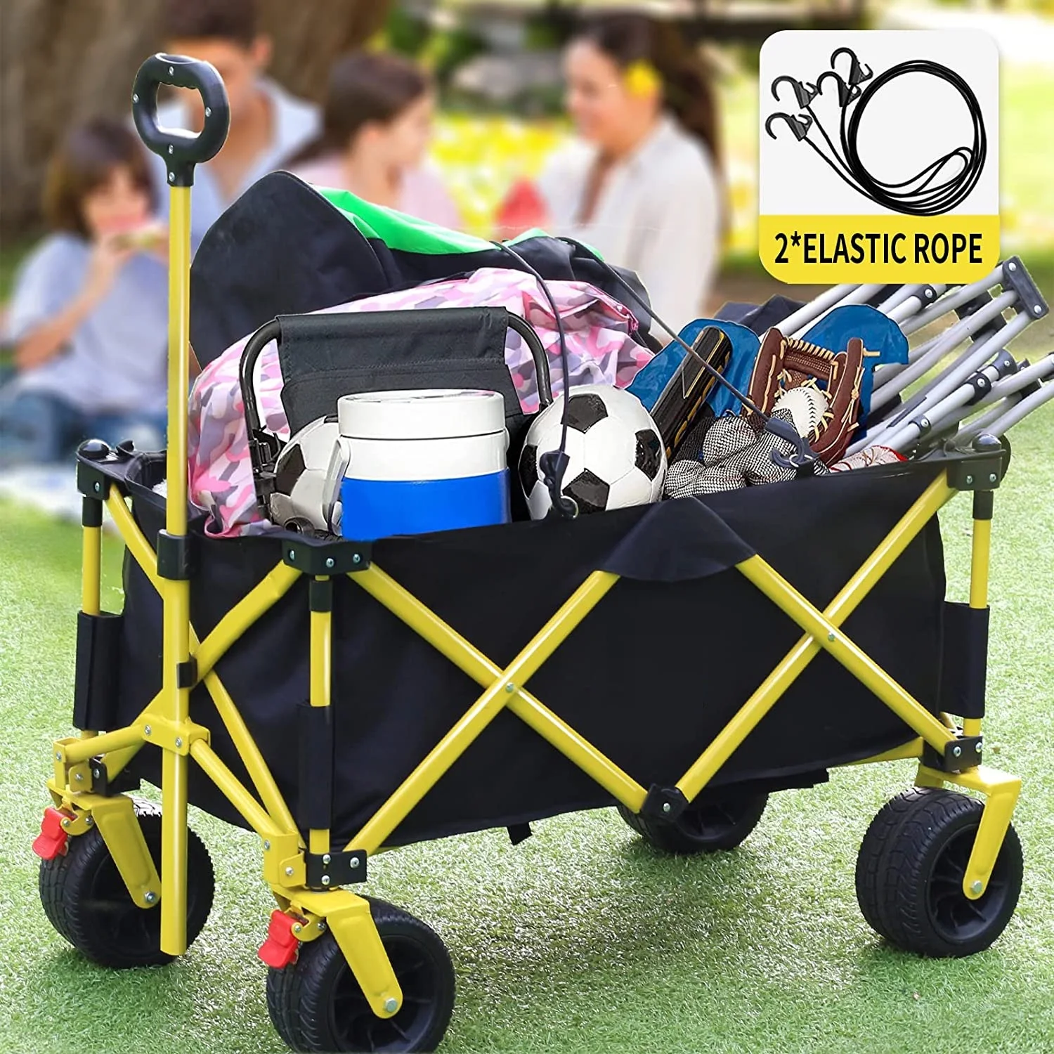 Collapsible Folding Wagon, Heavy Duty Utility Beach Wagon Cart with Big Wheels,  for camping and outdoor